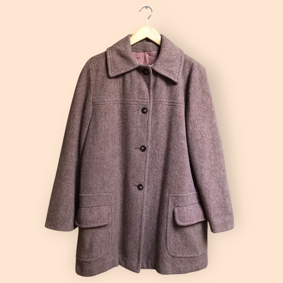 Vintage Jackets & Blazers - Vintage 60s Wool Pea Coat Mauve Pink Plaid Lining Pockets Retro Women’s M/L